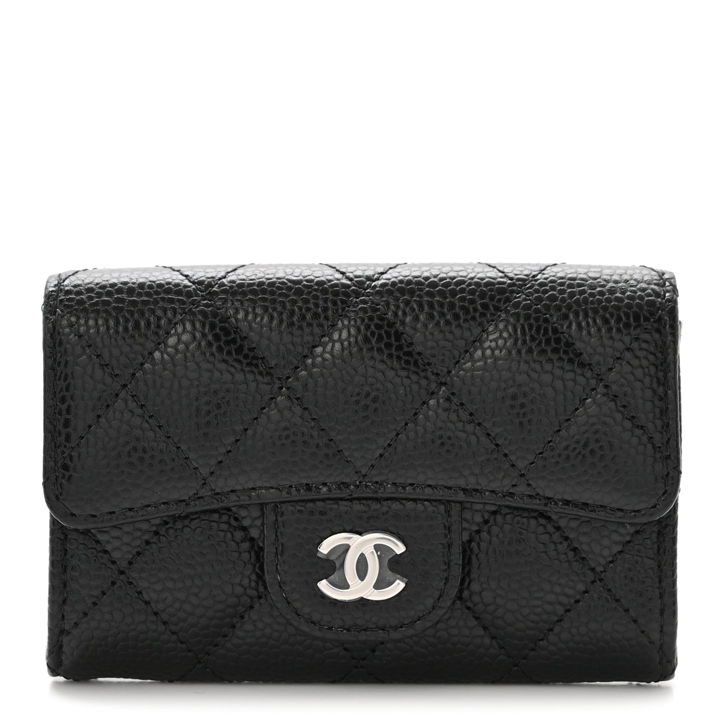 Caviar Quilted Flap Card Holder Wallet Black
