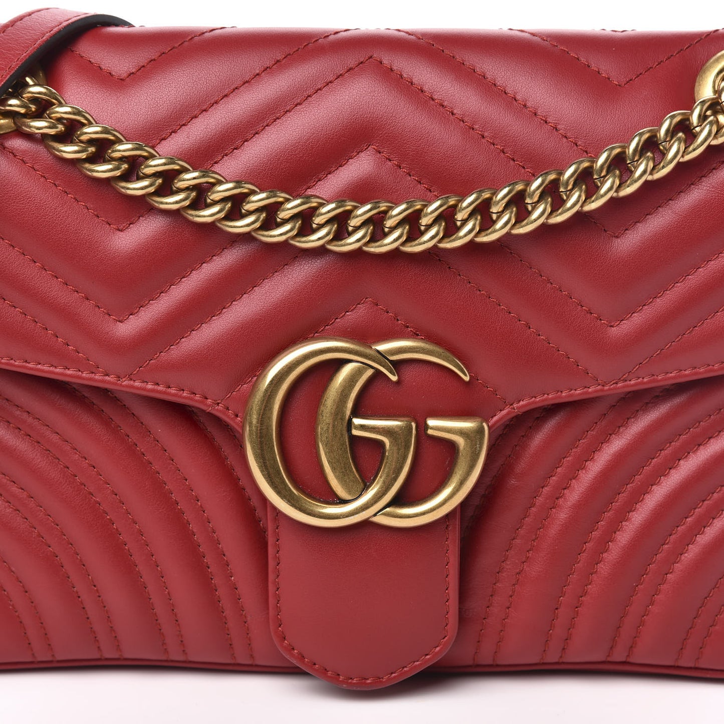 Calfskin Matelasse Small GG Marmont Shoulder Bag Hibiscus Red