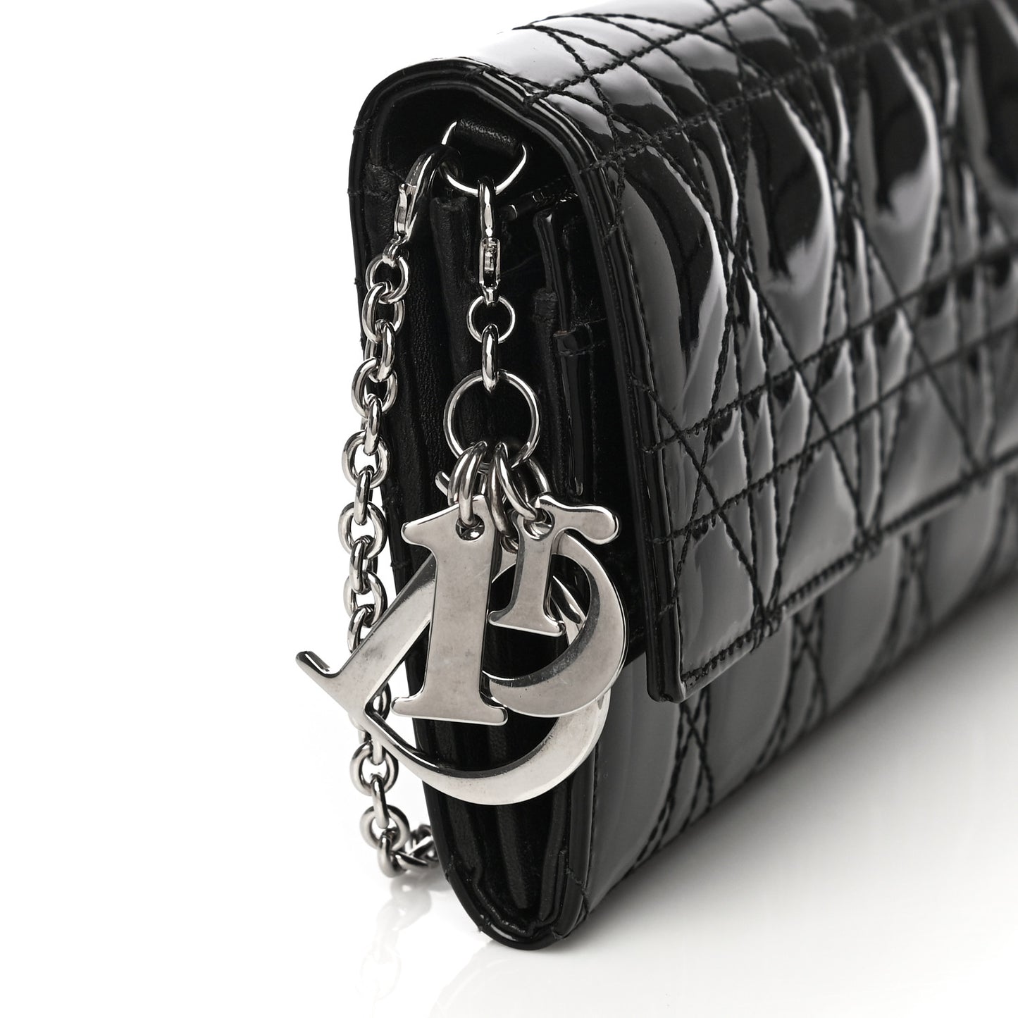 Patent Cannage Lady Dior Rendezvous Wallet On Chain Black