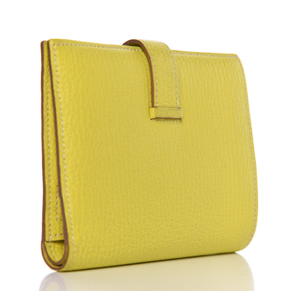 Hermes Chevre Mysore Bearn Compact Wallet Lime 3 of 9