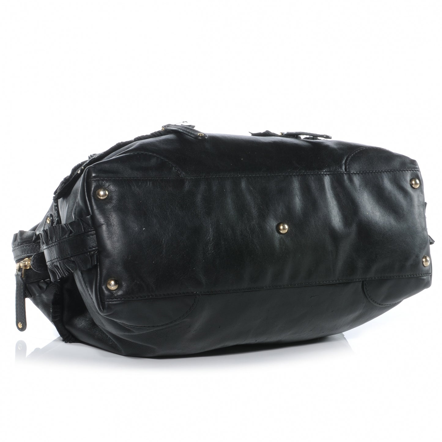Leather Ruffle Sabrina Boston Tote Black