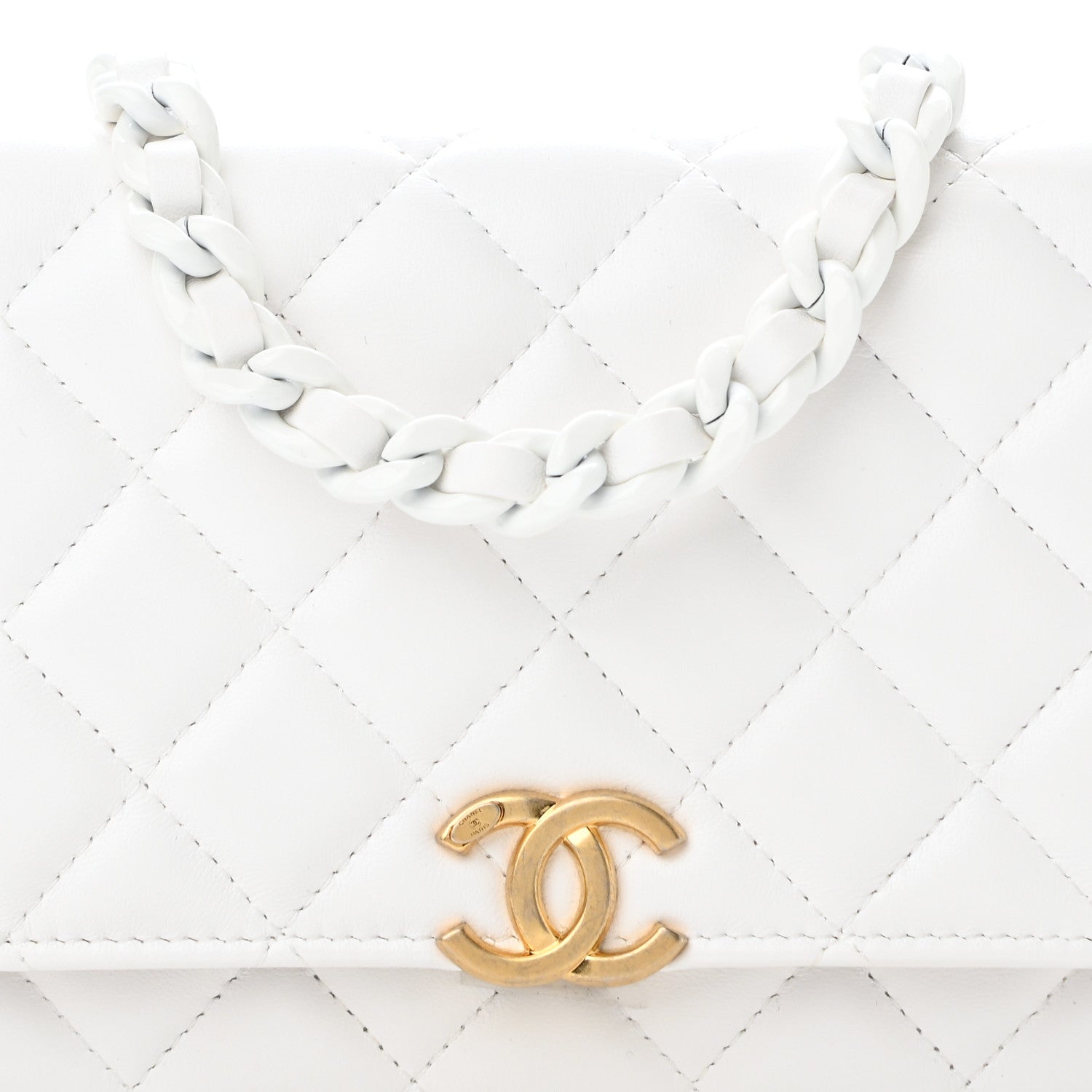 Chanel Lambskin Resin Quilted Wallet On Chain WOC White 9 of 13