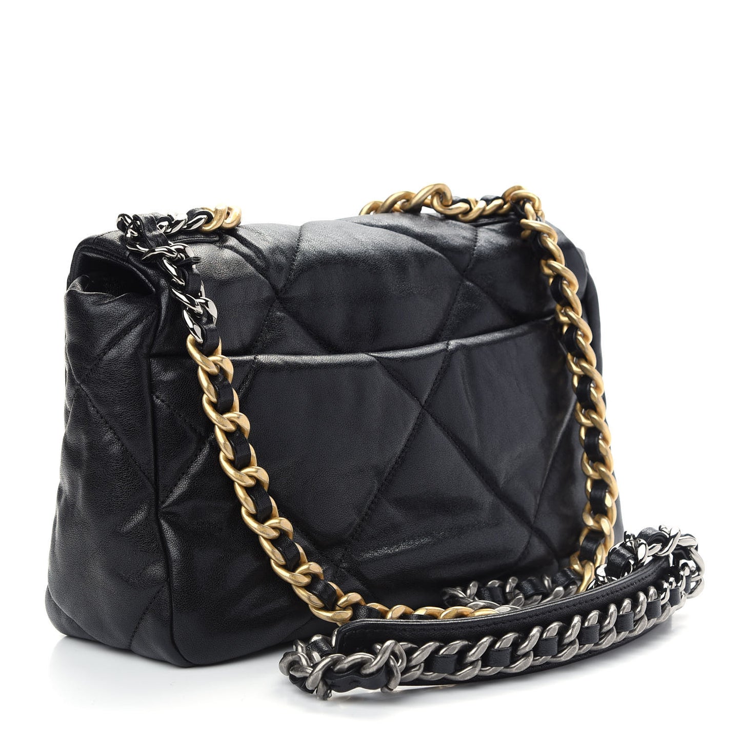 Shiny Goatskin Quilted Medium Chanel 19 Flap Black