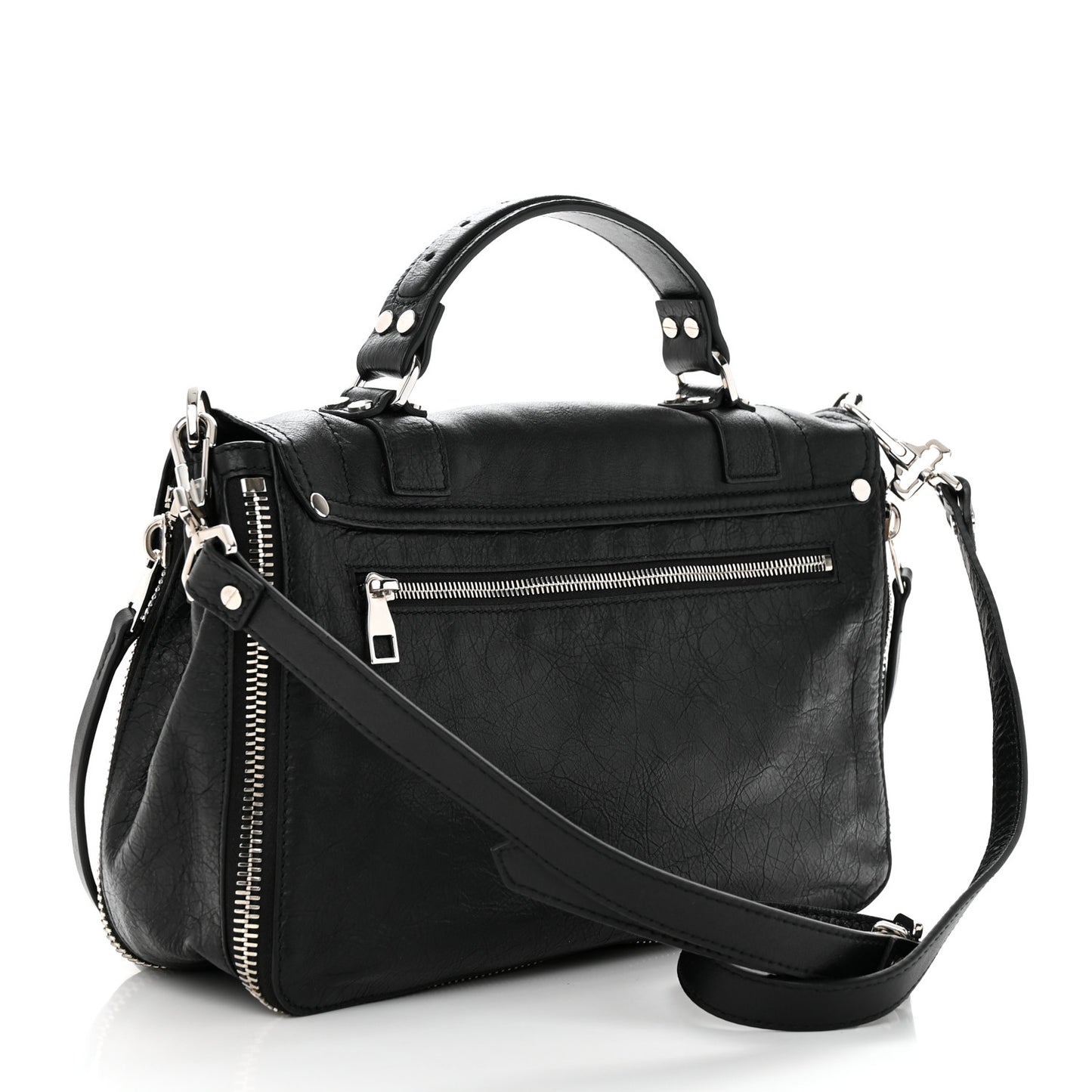 Lambskin Medium PS1 Plus Zip Satchel Black