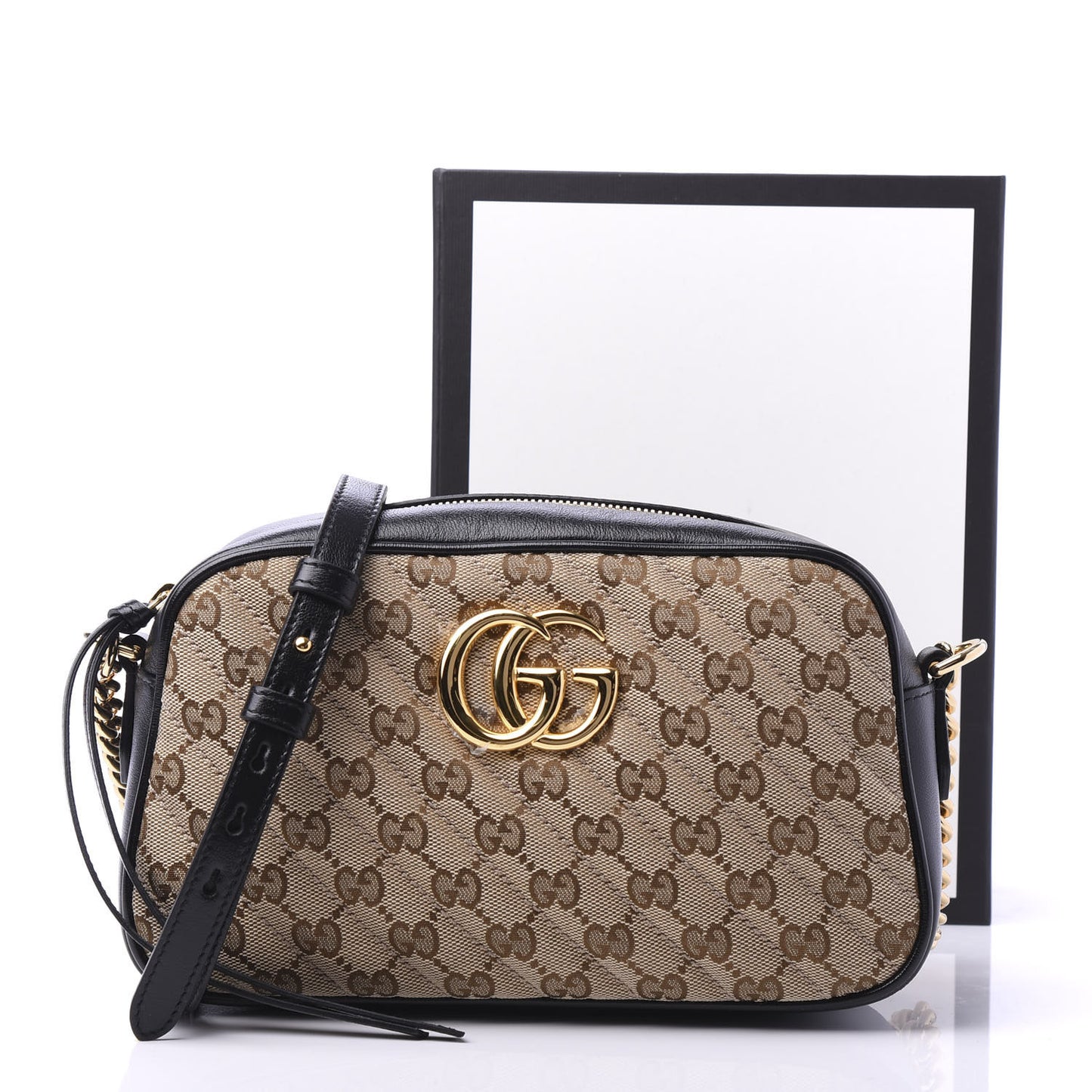 Monogram Matelasse Diagonal Small GG Marmont Chain Shoulder Bag Beige Black