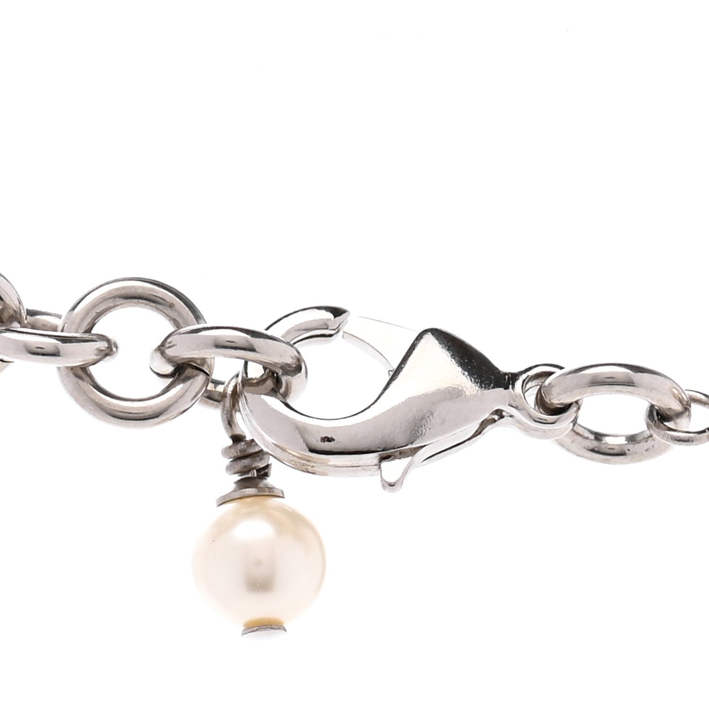 Crystal Pearl CC Long Necklace Silver