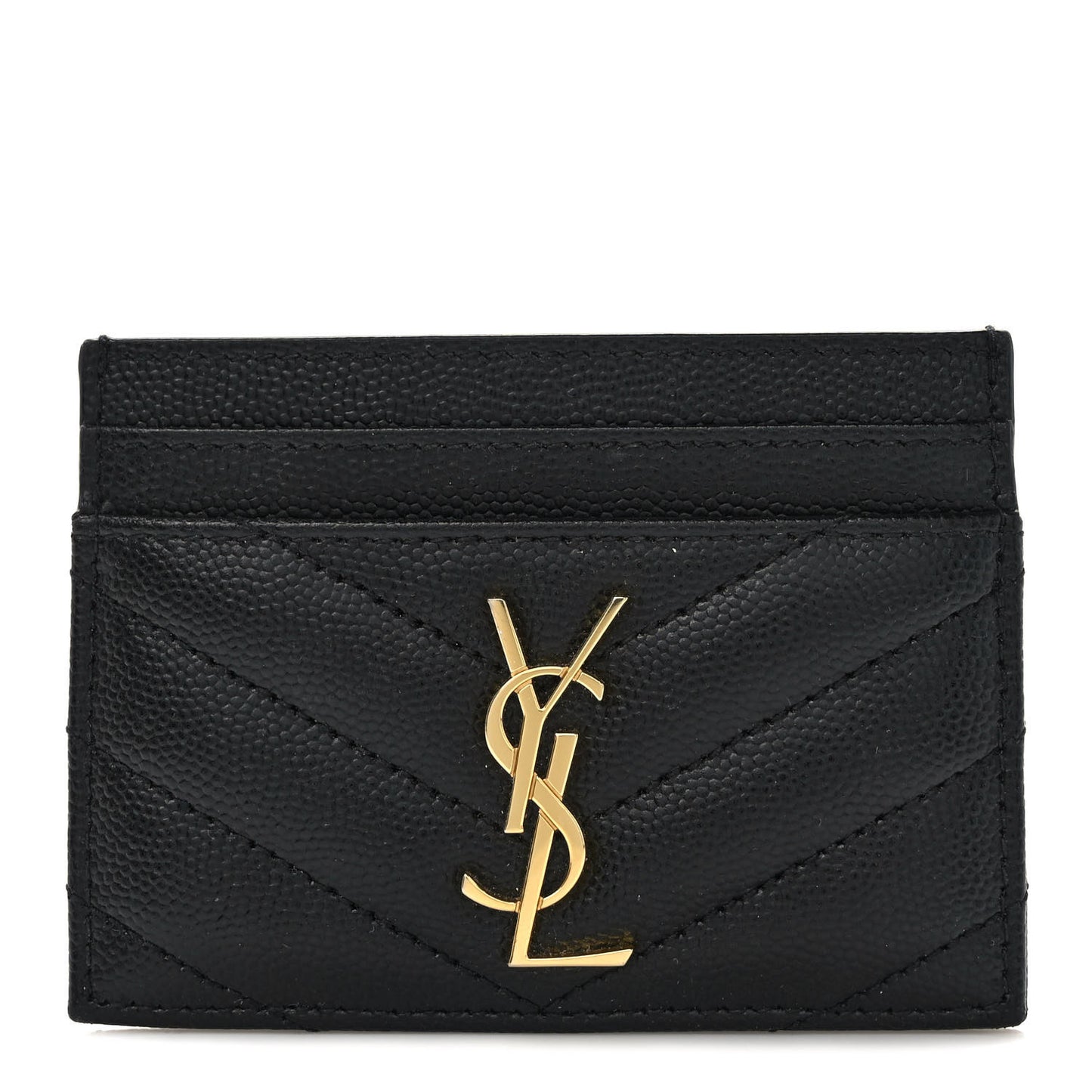 Grain De Poudre Matelasse Chevron Monogram Credit Card Case Black