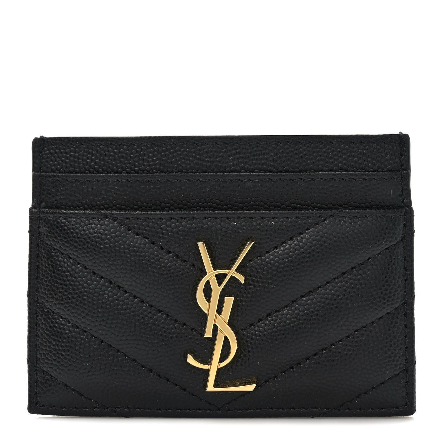 Saint Laurent Grain De Poudre Matelasse Chevron Monogram Credit Card Case Black 1 of 7