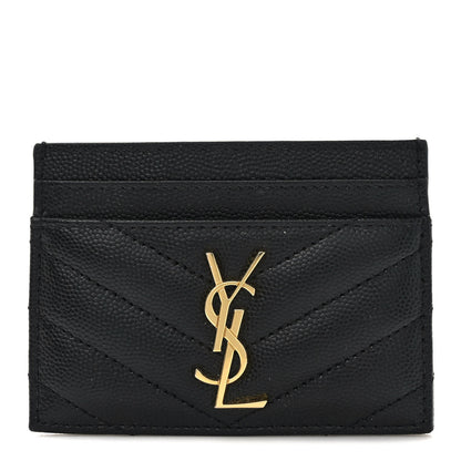 Saint Laurent Grain De Poudre Matelasse Chevron Monogram Credit Card Case Black 1 of 7
