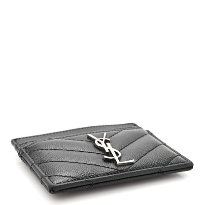 Saint Laurent Grain De Poudre Matelasse Chevron Monogram Credit Card Case Black 4 of 14