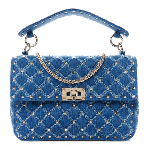 Denim Medium Rockstud Spike Shoulder Bag Denim