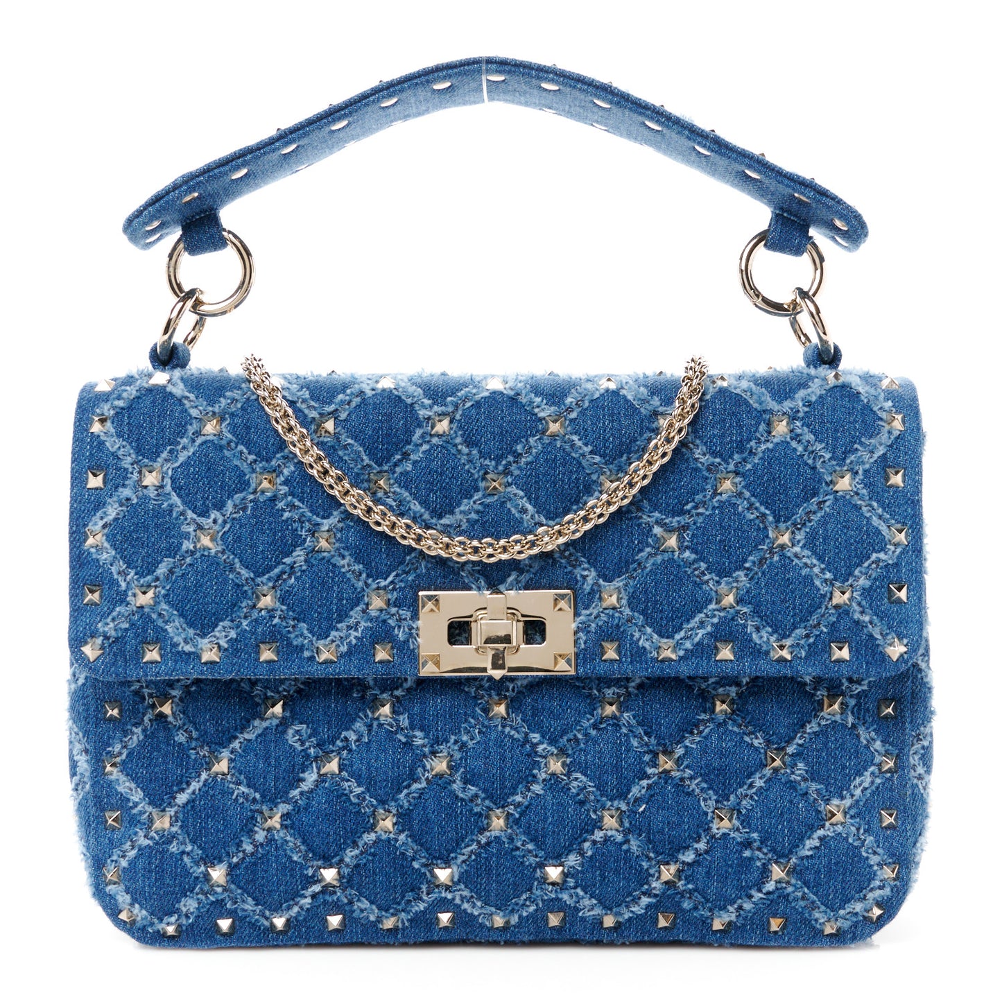 Denim Medium Rockstud Spike Shoulder Bag Denim