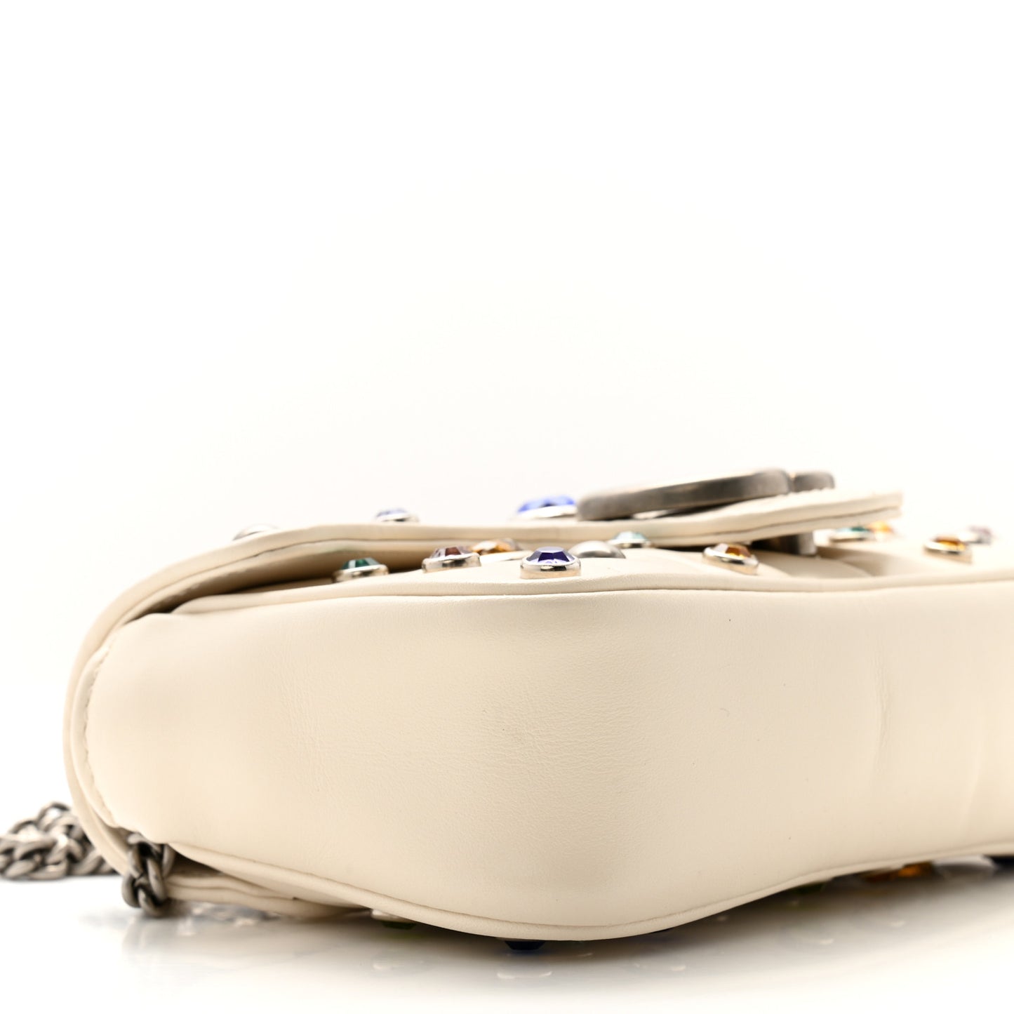 Calfskin Crystal Matelasse Aria Super Mini GG Marmont Shoulder Bag Mystic White Multicolor
