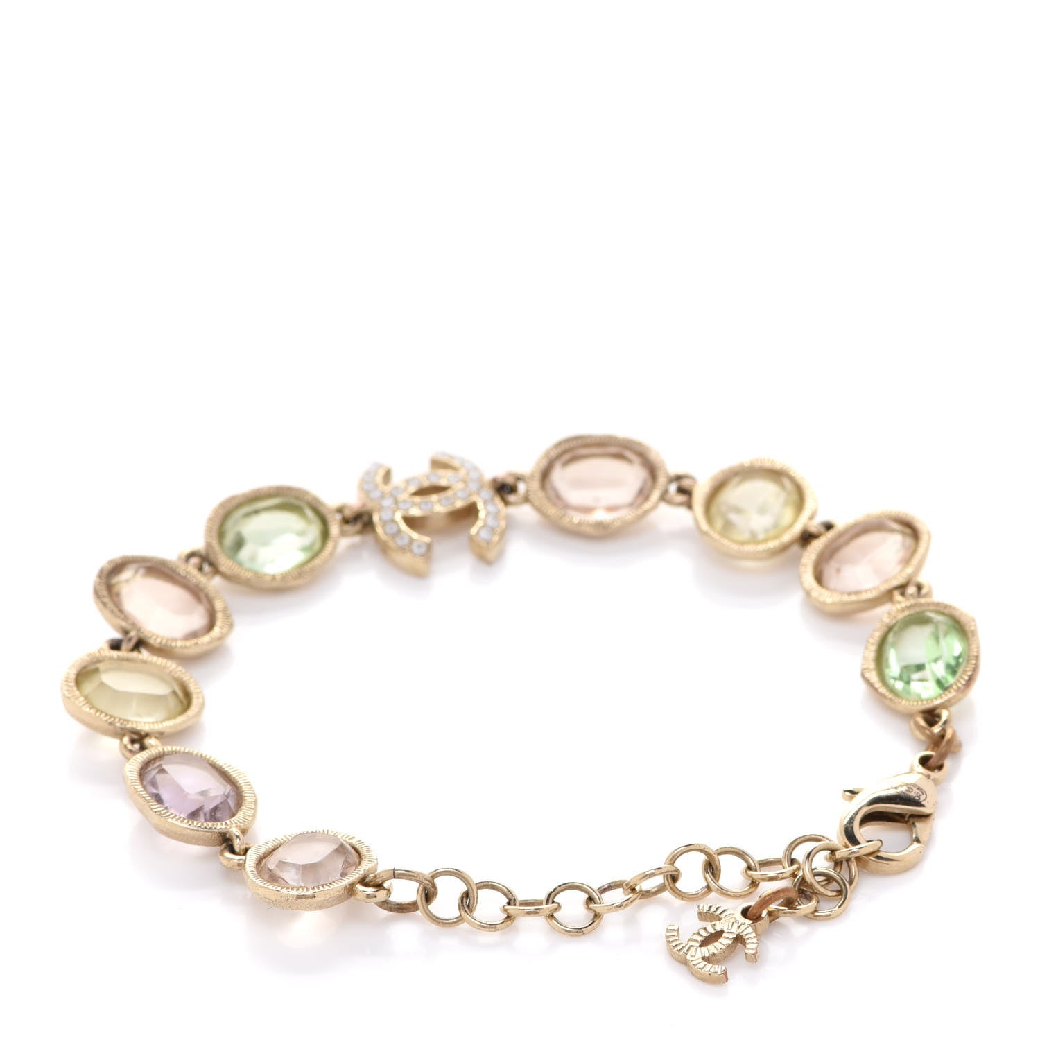 Chanel Metal Glass Crystal Strass Pearl CC Chain Bracelet Gold Multicolor Pearly White 3 of 5