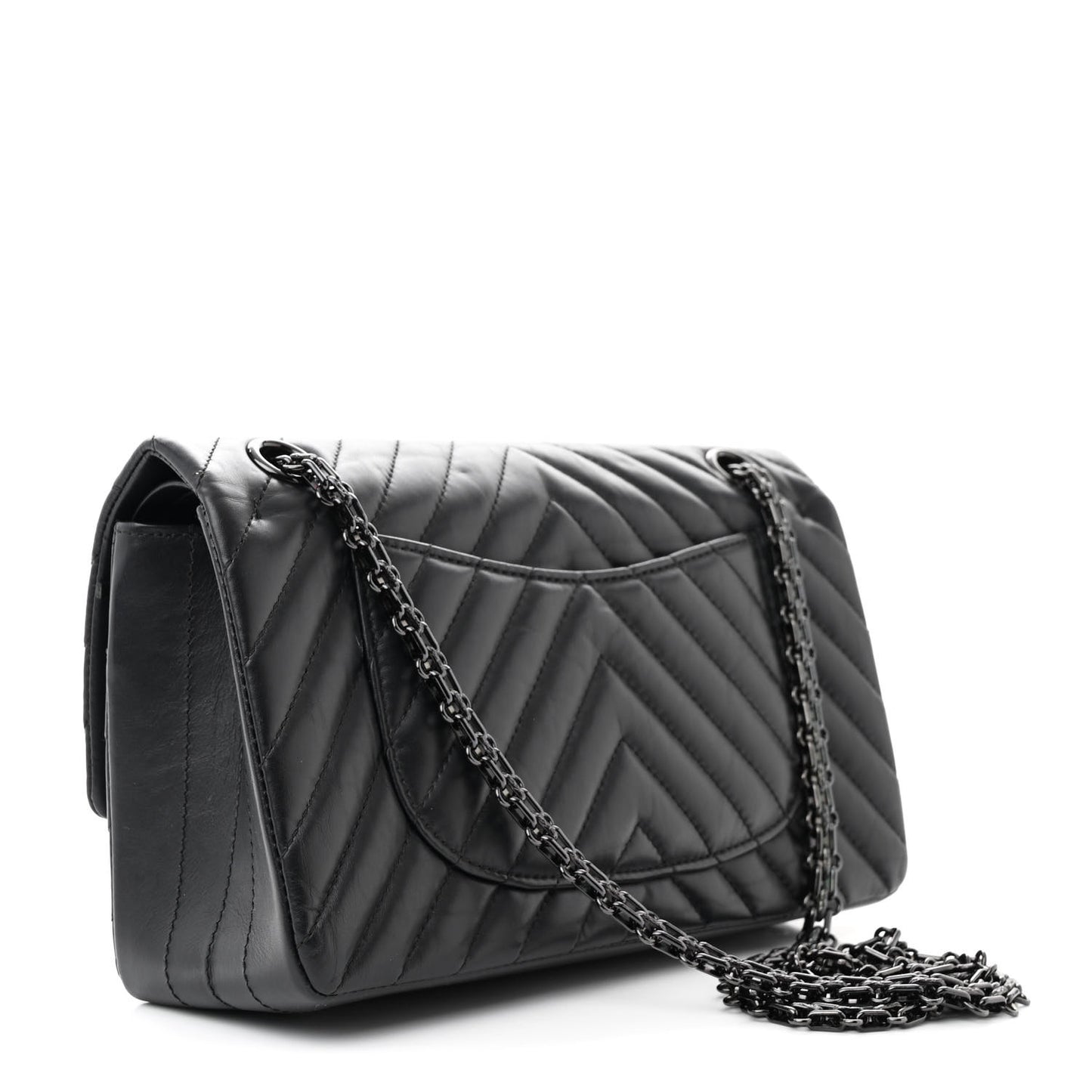 Aged Calfskin Chevron Quilted 2.55 Reissue 225 Flap So Black