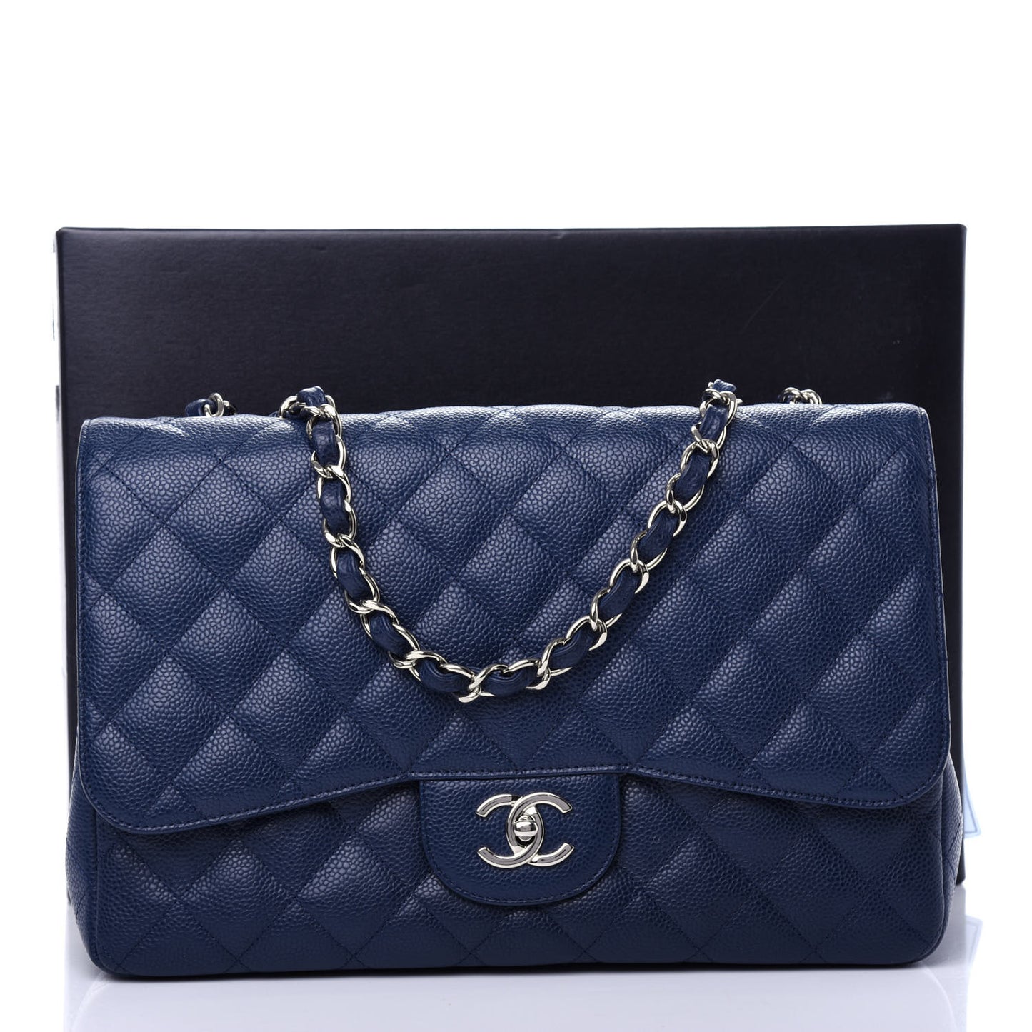 Caviar Quilted Jumbo Single Flap Navy