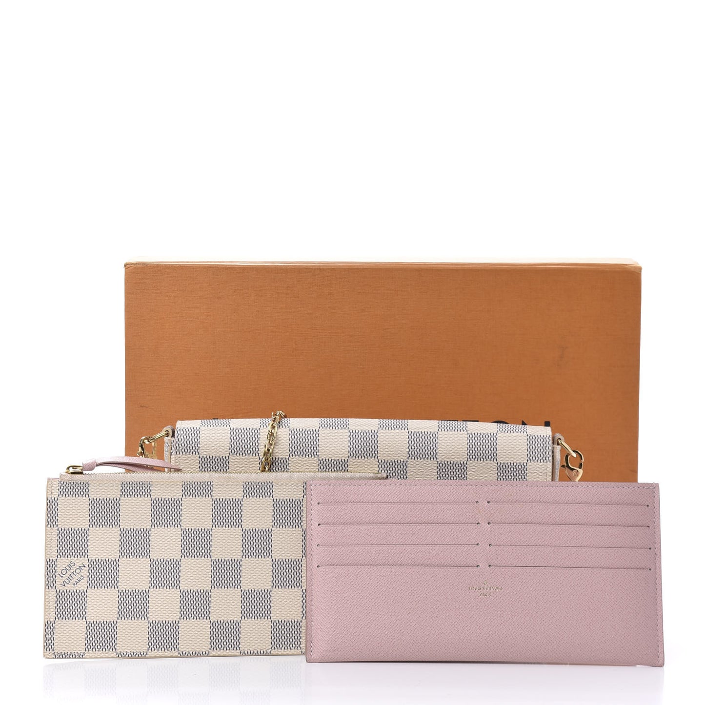 Damier Azur Pochette Felicie Chain Wallet Rose Ballerine