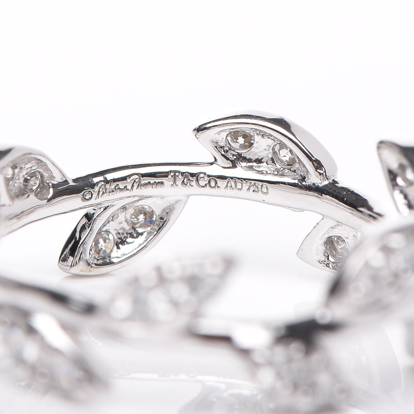 18K White Gold Diamond Narrow Paloma Picasso Olive Leaf Band Ring 49 4.75