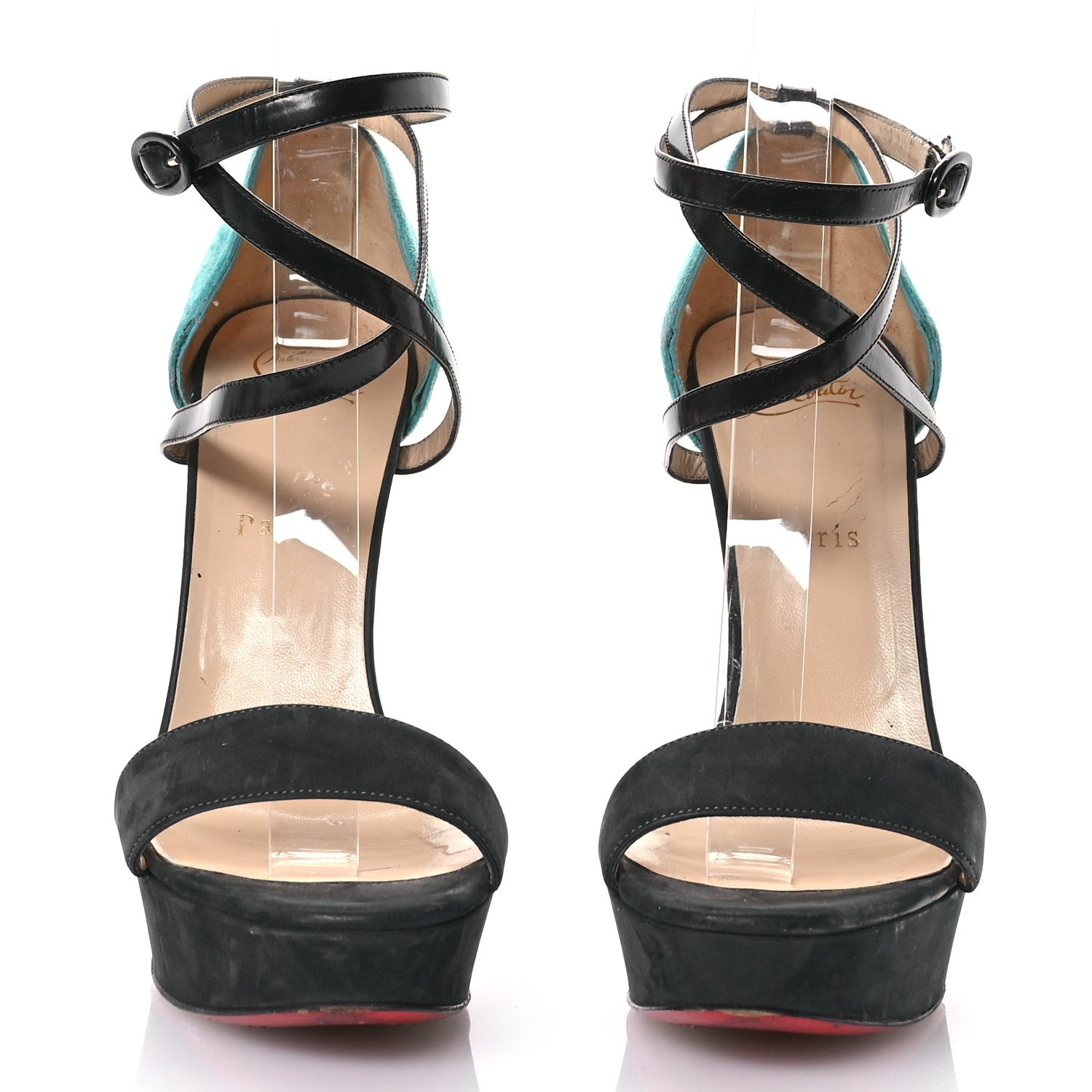 Christian Louboutin Velour Calfskin Summerissima 140 Sandals 38.5 Blue Black 3 of 10