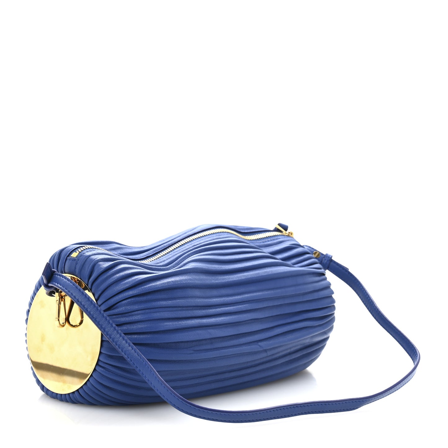 Lambskin Pleated Bracelet Pouch Shoulder Bag Royal Blue