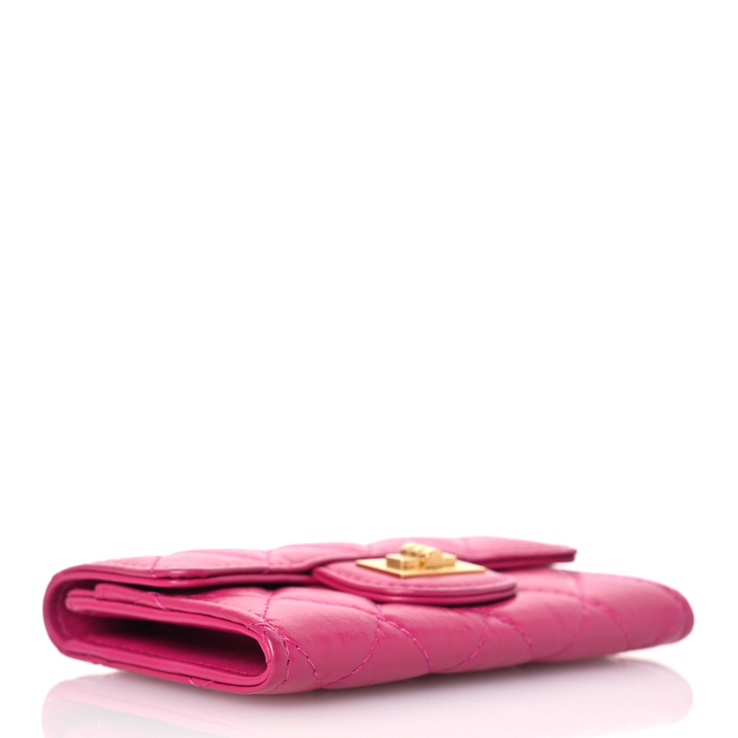 Aged Calfskin Quilted Reissue Flap Card Holder Fuchsia