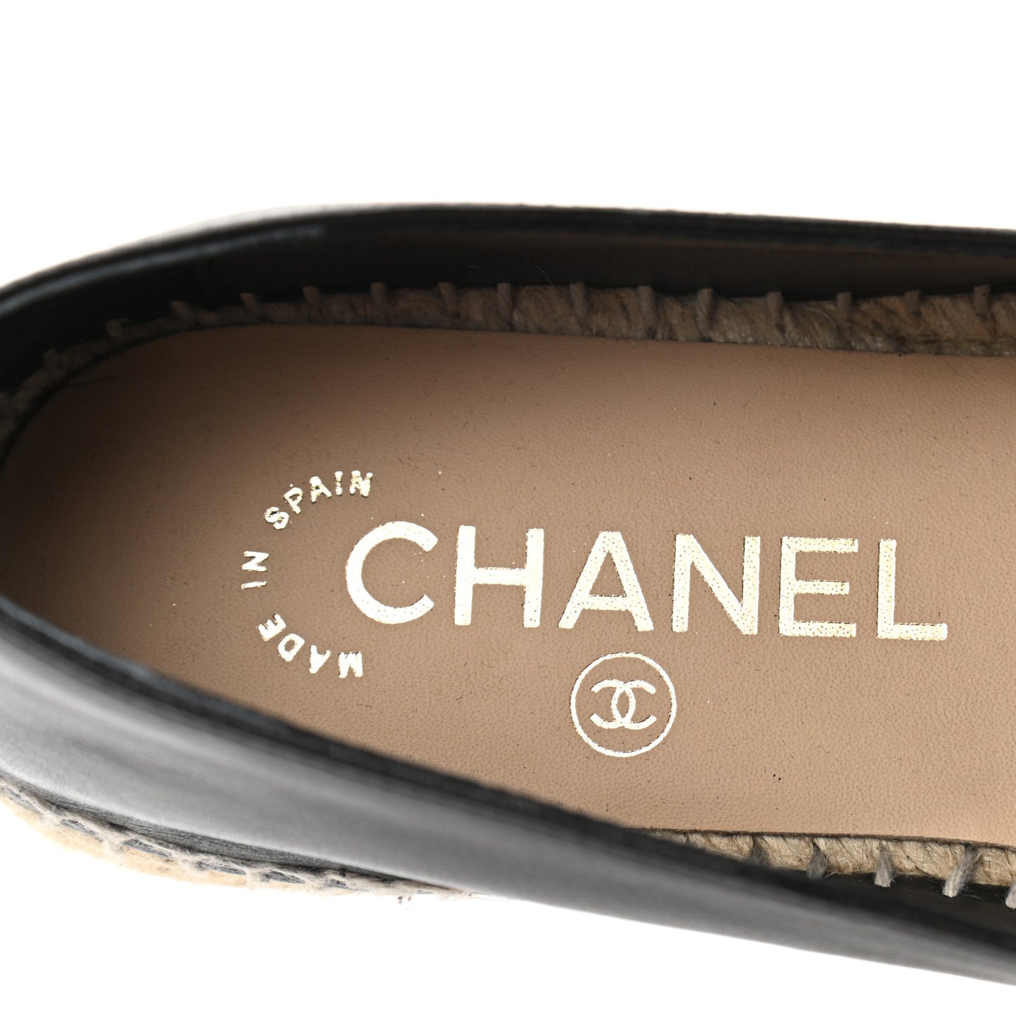 Lambskin Shiny Calfskin CC Espadrilles 35 Black Beige