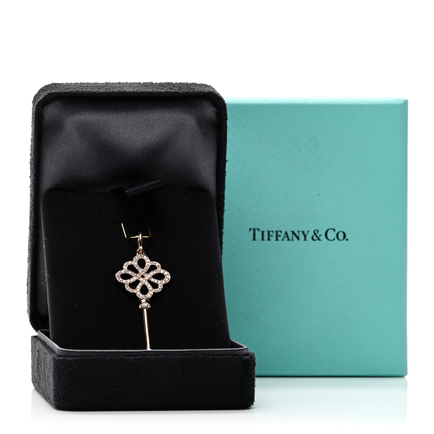 Tiffany 18K Rose Gold Diamond Knot Key Pendant 4 of 4