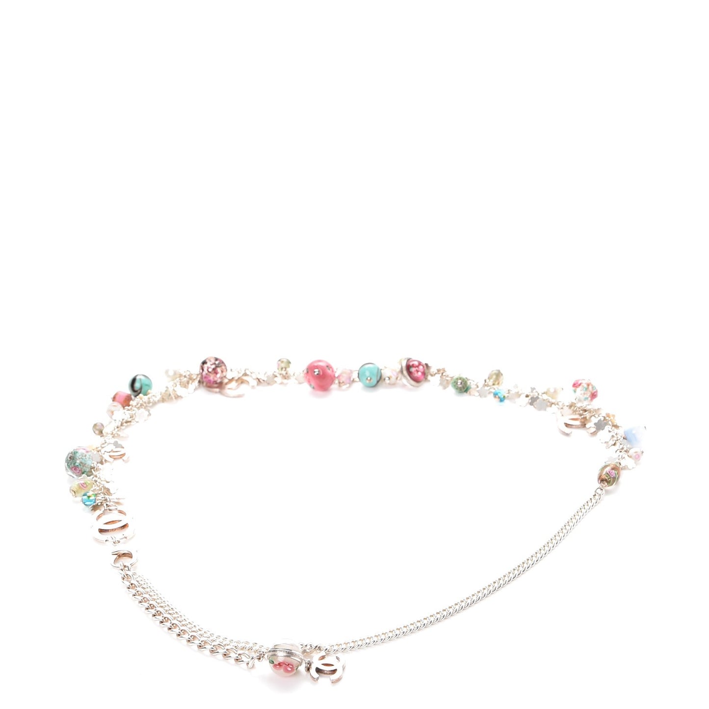 Glass Beaded Charm CC Belt Silver Multicolor
