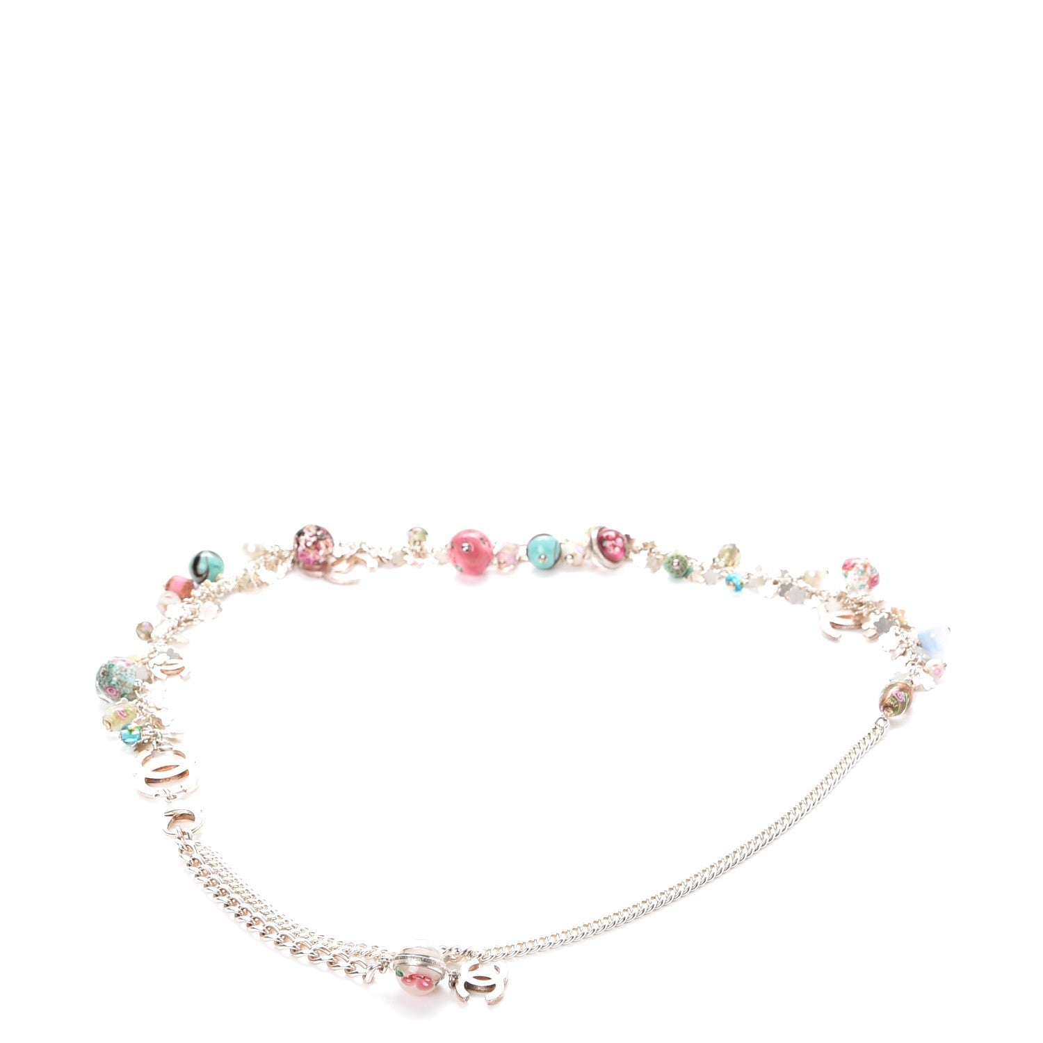 Chanel Glass Beaded Charm CC Belt Silver Multicolor 4 of 8