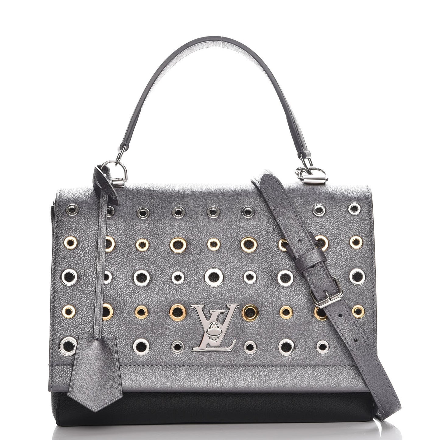 Soft Calfskin Eyelet Lockme II Top Handle Gris Silver