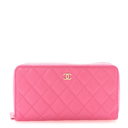 Chanel Caviar Quilted Large Gusset Zip Around Wallet Pink 1 of 8