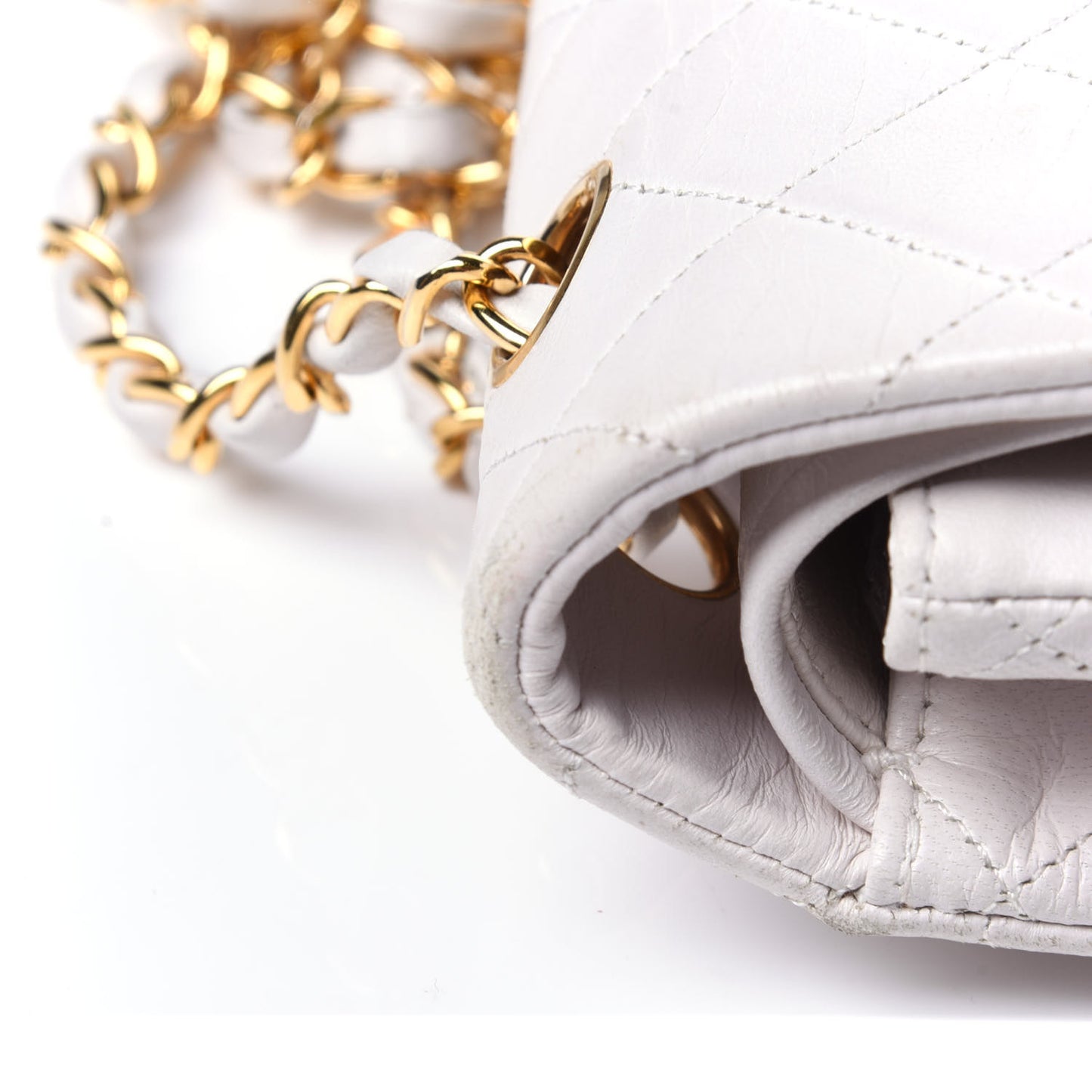 Lambskin Quilted Medium Double Flap White
