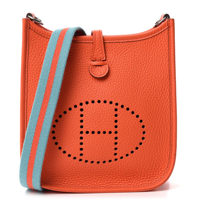 Hermes Taurillon Clemence Amazone Evelyne TPM Orange Poppy Bleu Saint Cyr 1 of 10