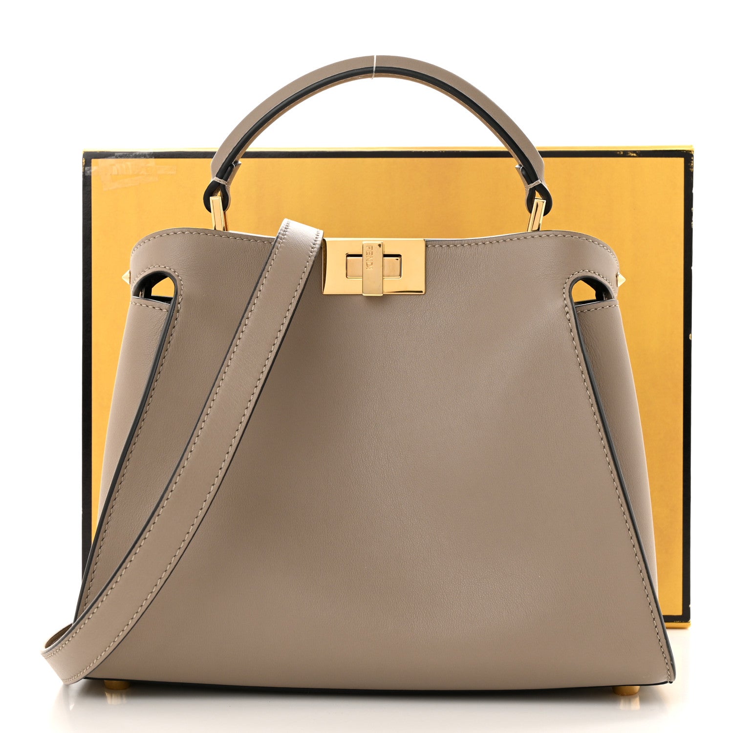 Fendi Vitello Tahiti Burro Medium Peekaboo Iconic Essentially Satchel Tortora Black 11 of 11