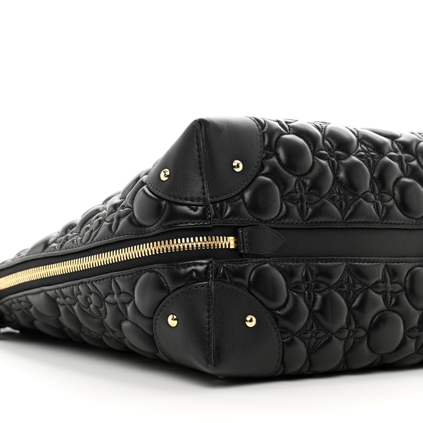Lambskin Quilted Flowers Triangle Softy Black