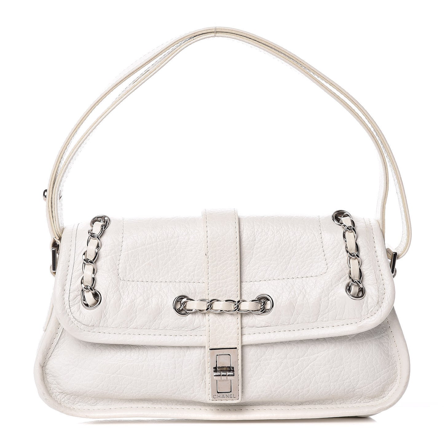 Calfskin Mademoiselle Flap Shoulder Bag White
