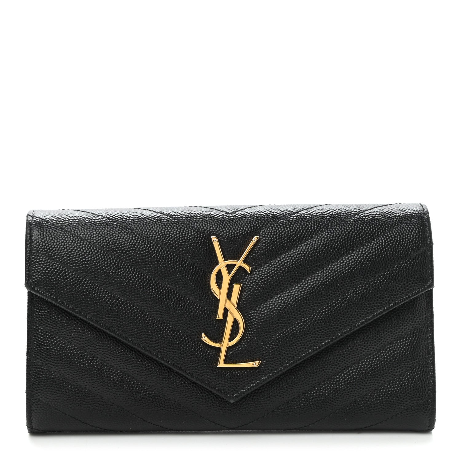 Saint Laurent Grain De Poudre Matelasse Chevron Monogram Flap Wallet Black 1 of 8