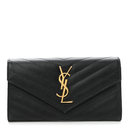 Saint Laurent Grain De Poudre Matelasse Chevron Monogram Flap Wallet Black 1 of 8