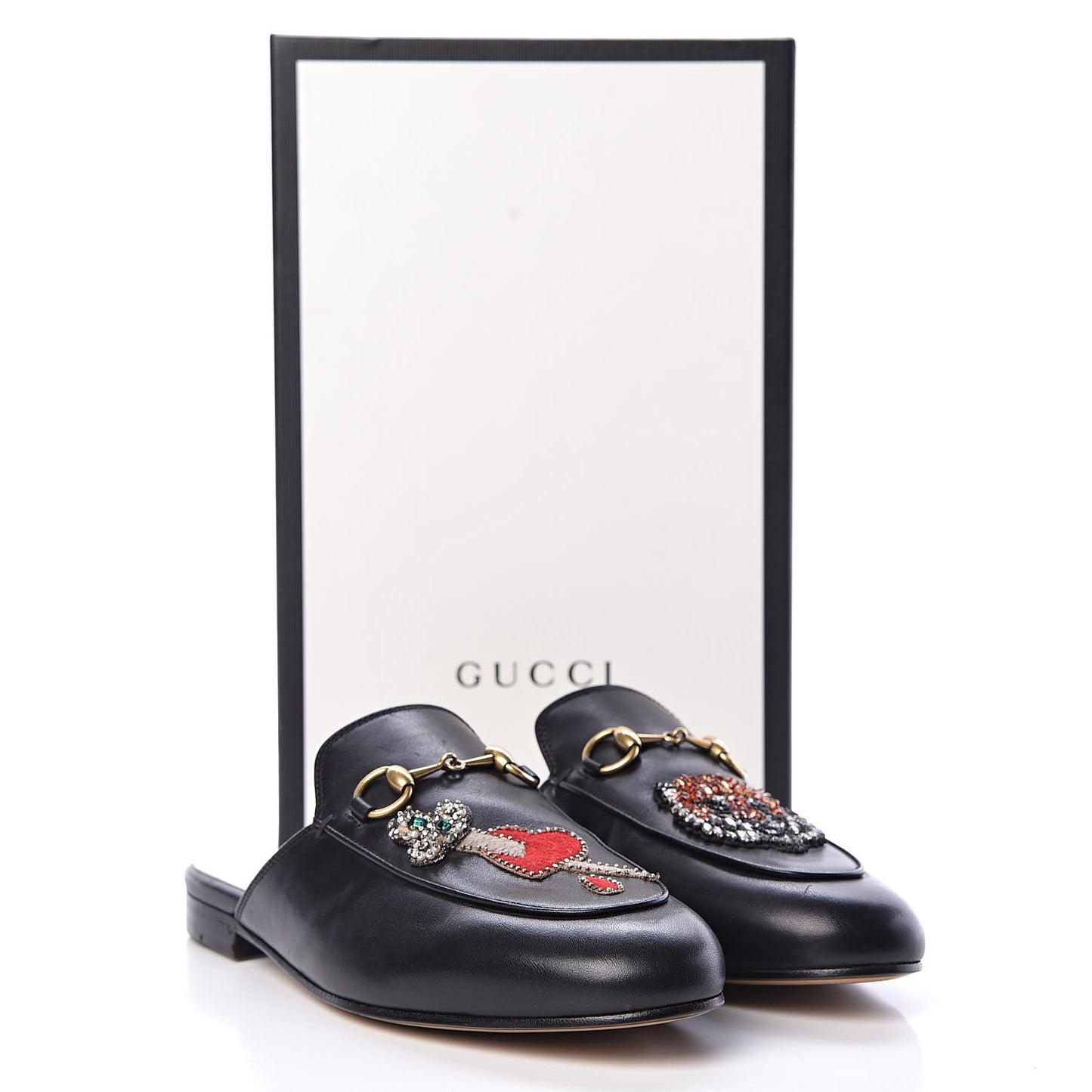 Calfskin Crystal Tiger Embroidered Womens Princetown Slippers 37 Black