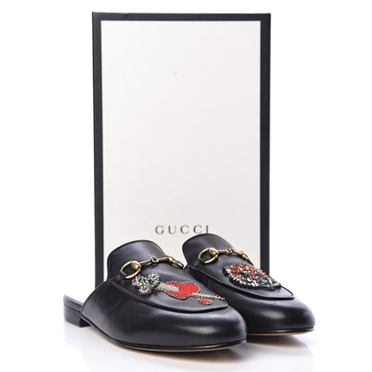 Gucci Calfskin Crystal Tiger Embroidered Womens Princetown Slippers 37 Black 10 of 10