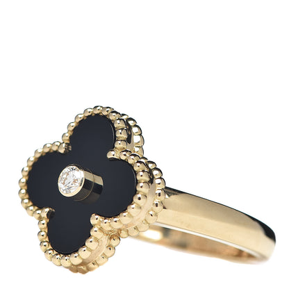 Van Cleef & Arpels 18K Yellow Gold Black Onyx Diamond Vintage Alhambra Ring 53 6.25 3 of 6