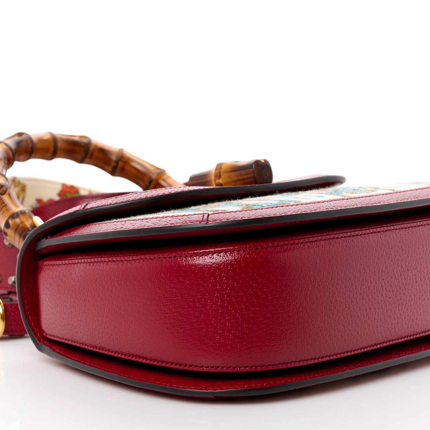 Gucci Canvas Calfskin 100 Centennial Music Small Bamboo 1947 Top Handle Bag Ivory Red 8 of 9