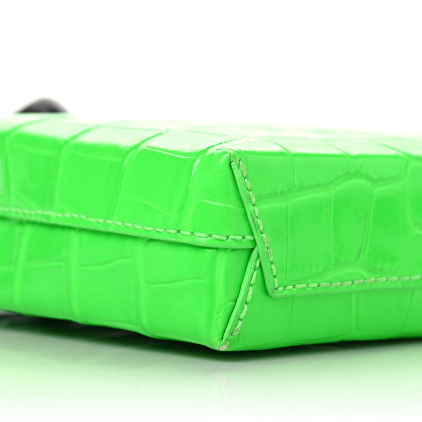 Shiny Calfskin Crocodile Embossed Logo Shopping Phone Holder Bag Fluo Green Black
