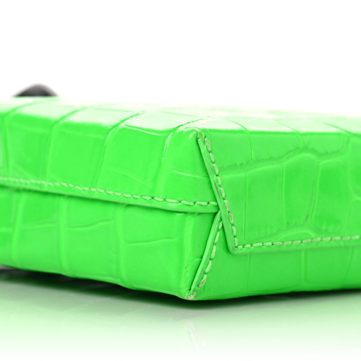Balenciaga Shiny Calfskin Crocodile Embossed Logo Shopping Phone Holder Bag Fluo Green Black 5 of 10