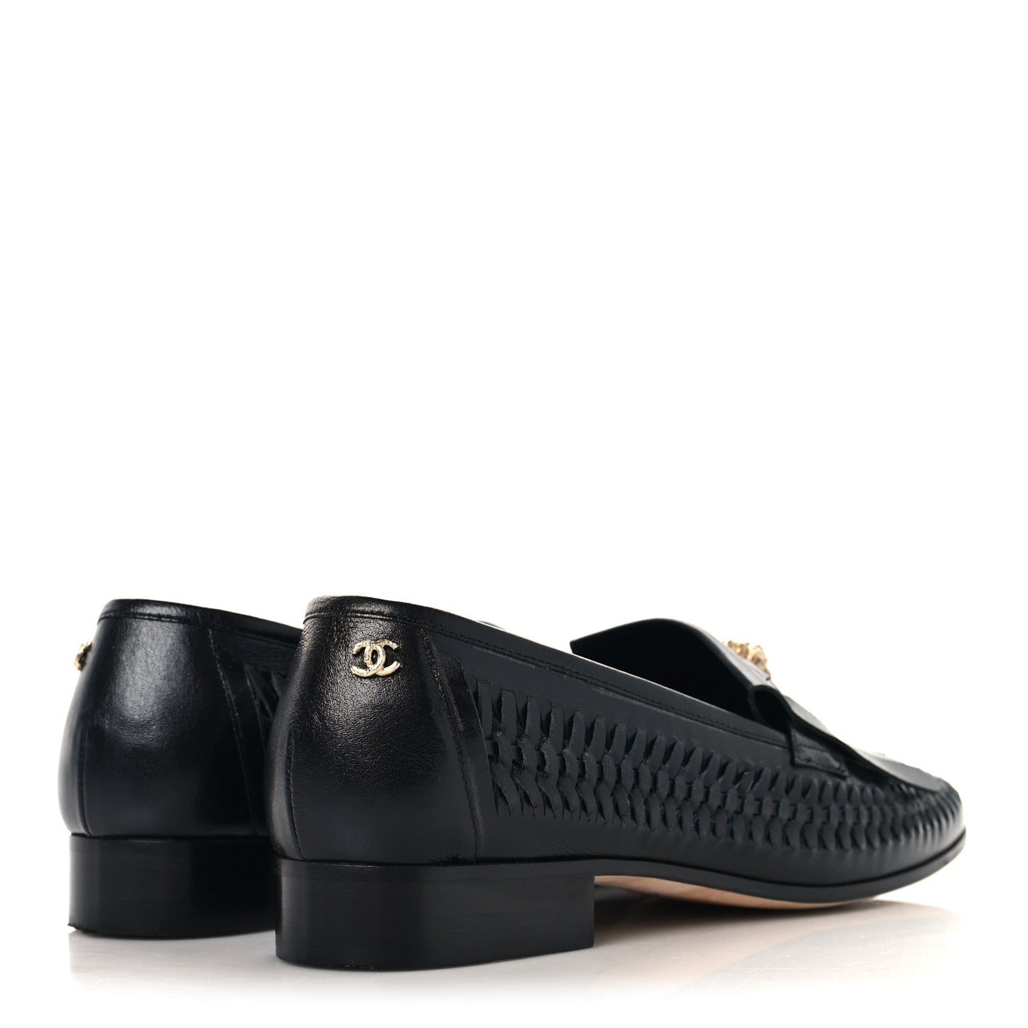 Lambskin Braided Kangaroo Mocassin Loafers 38.5 Black