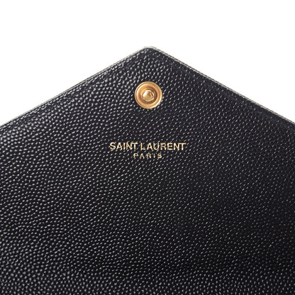 Saint Laurent Grain De Poudre Matelasse Chevron Monogram Flap Wallet Black 6 of 9