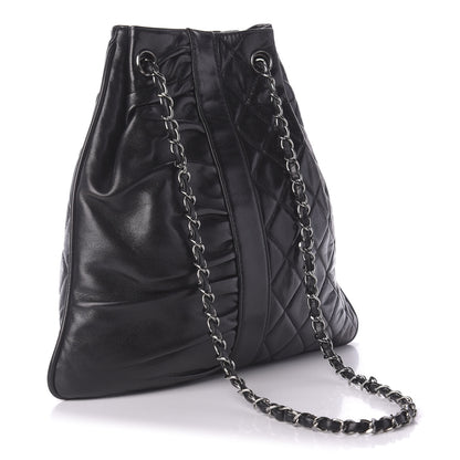 Chanel Lambskin Quilted Pile Ou Face Drawstring Bag Black 3 of 10