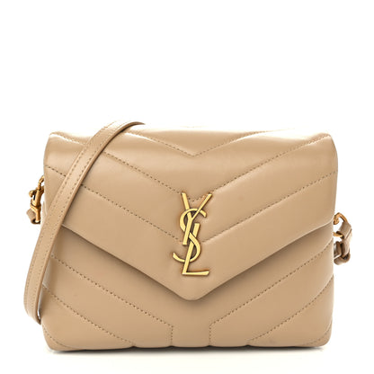 Saint Laurent Calfskin Y Quilted Monogram Toy Loulou Crossbody Bag Taupe 1 of 11