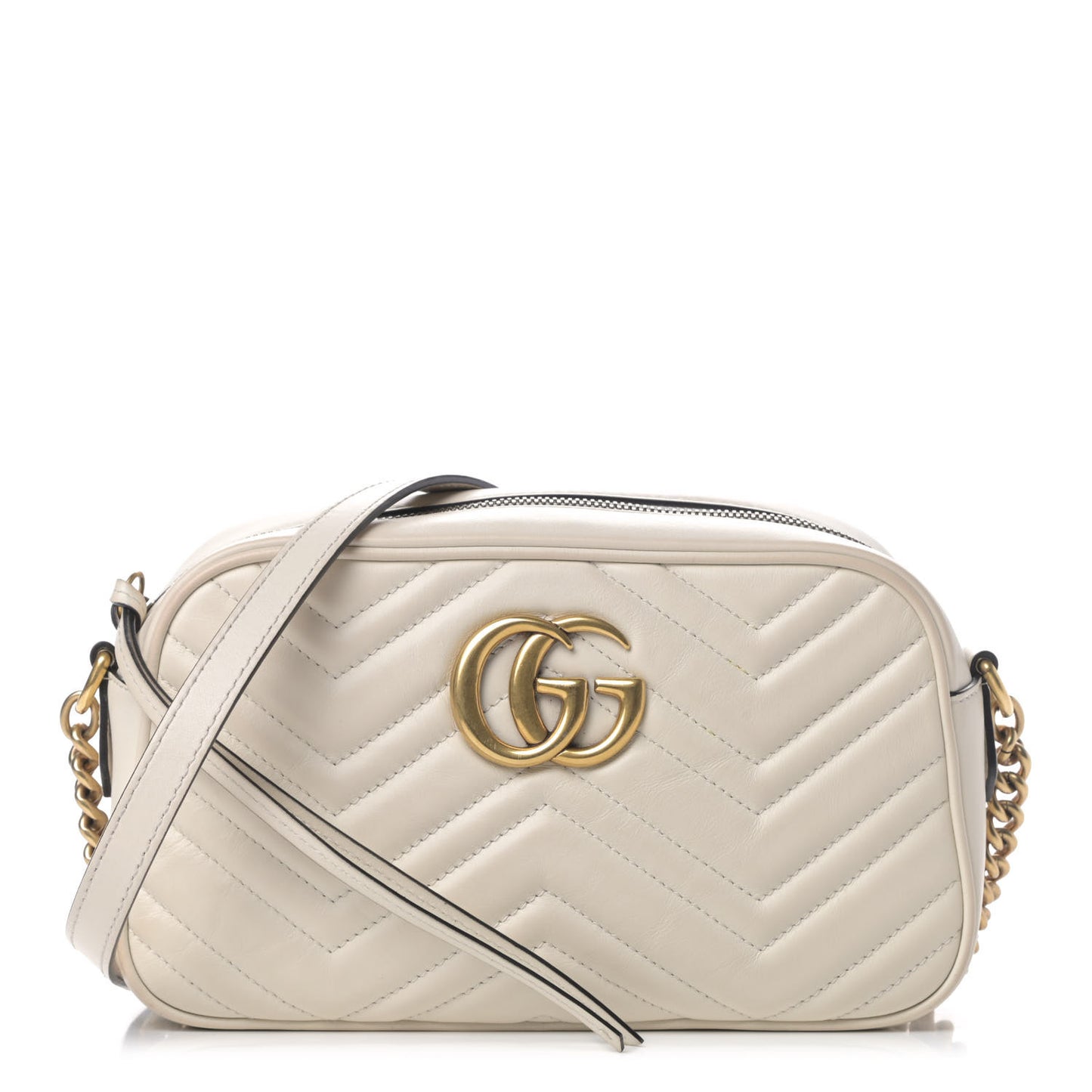 Calfskin Matelasse Small GG Marmont Chain Shoulder Bag White