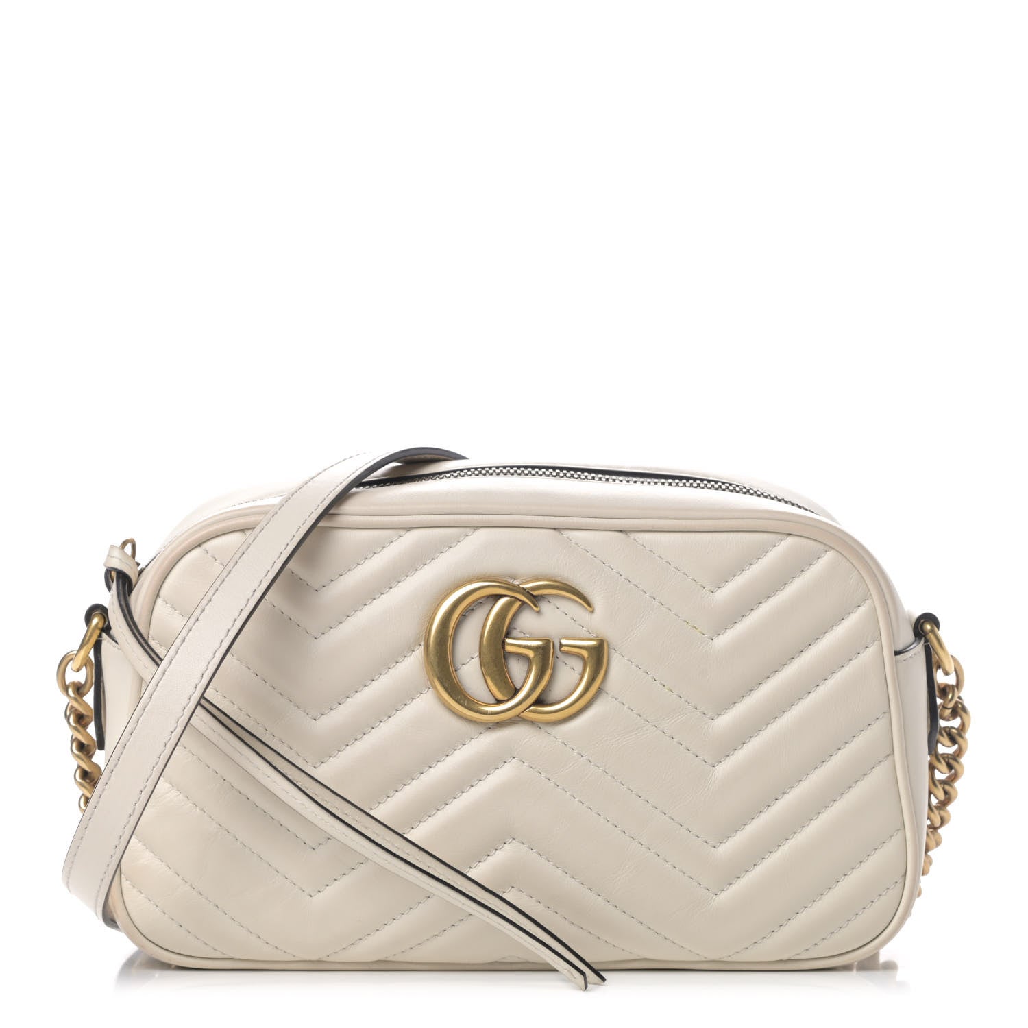 Gucci Calfskin Matelasse Small GG Marmont Chain Shoulder Bag White 1 of 7